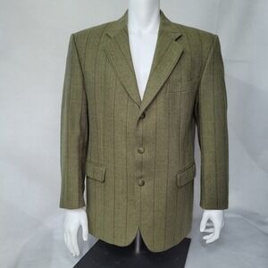 MILANO 100% Cashmere Blazer Jacket Men 44R Green Herringbone Stripe Italian Made